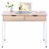 Wood Table Computer Desk Household Wood Computer Laptop Desk Table with Double Drawers for Living Room Office
