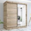 RAC3 Race to Road Stylish Bedroom Sliding Wardrobe with Lamp - Ample Storage Space and Sleek Design comes in White/Grey/Black/Oak and Width 150cm