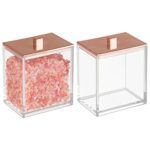 mDesign Set of 2 Cotton Pad Holder  Plastic Cotton Bud Holder for Bathrooms and Bedrooms  Bathroom Jar with Lid for Cosmetics and Beauty Products