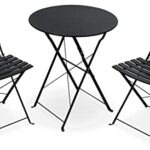 Havnyt Metal Black Patio Garden Bistro Set of Folding Table and 2 Chairs