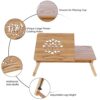 Foldable Laptop Bed Table, Bamboo Portable Adjustable Antislip Laptop Table Stand Tray with Flower Shape Hole Cooling Light, Convenient Bed Lapto