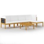 JIAMEI Garden Furniture 6 Pcs with Cushions Cream Solid Acacia Wood Garden Furniture Set Color  D Size  Talla nica