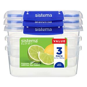 Sistema KLIP IT PLUS Food Storage Containers | 1 L | Leak-Proof, Stackable & Airtight Fridge/Freezer Containers with Lids | BPA-Free Plastic | Re