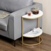 YAYADUStorage Basket Small Side Table Semicircle Metal End Table Coffee Table Bedside Table For Small Spaces Living Room Balcony Bedroom Color  G