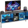 Bestier TV Stand Cabinet Entertainment Centre Gaming TV Stand for 160CM TV with LED Light Modern TV Media Console with Glass Shelves