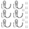 6 PCS Double Prong Robe Hooks Dual Coat Hooks Door Hooks with 16 PCS Screws Chrome Wall Mounted Hooks for Hanging Hat Tie Clothes Towel Metal Ret