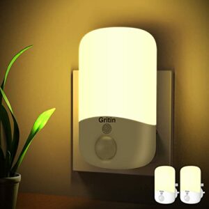 Gritin Night Light Plug in Walls, [2 Pack] Night Light with Dusk to Dawn Photocell Sensor & Adjustable Brightness-3000K Warm White Eye-Friendly N