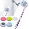 Electric Body Brush with 5 Attachments SoulBay Rechargeable IPX7 Waterproof Shower Spin Scrubber Back Bath Exfoliating Brush Set with Long Handle