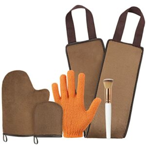 Luxspire Self Tanning Mitt Applicator Kit 5 in 1 Soft Tanner Mitt Set with Exfoliating Glove Back Lotion Applicator Face Makeup Brush Mini Finger