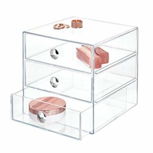 iDesign 35300 Makeup Organiser with Three Drawers Sturdy Plastic Storage Box for Makeup Accessories Jewelry and More Compact Dressing Table Organ