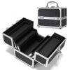 Vanity Case Makeup Organiser Box with 4 Trays Kids Cosmetic Storage Box Beauty Case Make Up Travel Box Lockable Lock with Keys Glitter Black