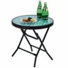 PHI VILLA Folding Side Table, Foldable Coffee Table, Outdoor Garden Table, Small Round Patio Table - Black