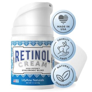LilyAna Naturals Retinol Cream Moisturizer for Face and Eyes Use Day and Night  for Anti Aging Acne Wrinkles  made with Natural and Organic Ingre