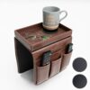 GLOCHYRA Armchair Caddy Remote holder for Recliners Armrest Organizer PU Leather - 5 Pockets Chair Caddy for phone, magazine with Detachable Arm