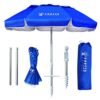 AMMSUN Folded Beach Umbrella with Tilt Portable Silver Coating Inside UV Protection Stripe for Travel,Sun and Outdoor Fits in Suitcase