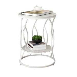 MUYUANSU Round Coffee Side Tables Scandi Style 2 Tier Metal Sofa Table Modern Accent Table with Black White Golden Iron Mesh Shelf For BedroomSiz