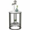 HQBL Minimalist Modern Faux Marble Round Coffee Table2Tier Sofa Side Table for Living Room Household EssentialsUnique Iron Frame Storage Shelf