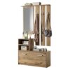 Julie Hall Tree with Shoe Cabinet Wall Panel Shelf  Mirror Matte Sonoma Oak
