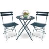 SUNMER Bistro Table and Chairs Set of 3 Metal Foldable Garden Patio Balcony Dining Furniture Set  Grey