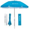 AMMSUN Folded Beach Umbrella with Tilt Portable Silver Coating Inside UV Protection Stripe for Travel,Sun and Outdoor Fits in Suitcase