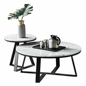 PAKUESQO Round White Marble Living Room Coffee Table Black Wrought Iron Sofa Next to the Side Table Corner Table Available in 3 Sizes