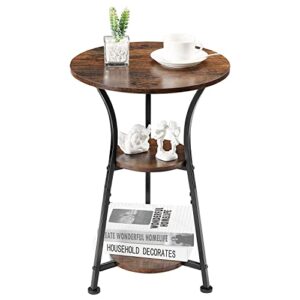 Neekor Round End Table,3-Tier Small Round Side Table with Wooden Shelves, Rustic Retro Table Corner Sofa Table for Living Room Bedroom (Rustic Br