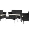Xhomrattan Rattan Garden Furniture Sets 4 Piece Outdoor Garden Patio Furniture with Thick Cushion 2 Seaters Wicker Rattan Sofa Chairs Coffee Tabl