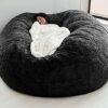 Giant bean bag sofa cover soft and comfortable fluffy fur bean bag bed sofa cover lazy sofa recliner cushion cover  Dark Gray
