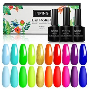 INPING Neon Gel Nail Polish 10 Color Bright Neon Pink Blue Red Orange Green Gel Polish Set Soak Off UV LED Lamp for Starter Nail Art Salon Manicu