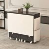 oiakus Drop Leaf Table Folding Dining Table Rectangle Wood Expandable Kitchen Dinner Table with Wheels and 4 Stools Small Space Dining Table for