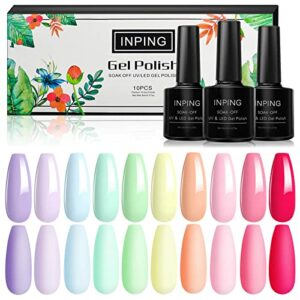 INPING Gel Polishes 10 Color Bright Pastel Gel Polish Set Soak Off UV Gel Nail Polish DIY Nail Art Salon Manicure Kit for Starter 8ml0.27oz Summe