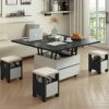 HMBB Lift Top Coffee Table 47.2 Coffee Table with 2 Storage Drawers and Hidden Compartment MultiFunctional Folding Dining Table with 4 Stools for