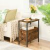 HOOBRO Narrow Side Table, Slim Bedside Table with 2 Drawers, Open Storage Shelf, Industrial Chair Side Lamp End Table for Small Space, Wood Bedro