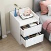 NYKCPJMW White Bedside Cabinet Nightstand Bedside Table with 2 Drawers  Cupboard Wood Side End Table Storage Unit for Living Room Bedroom Dorm Ro