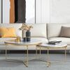 NATUOFurniture Modern Nesting Coffee Table Set of 2 Round Accent Coffee Table with Marble Top  Gold Metal Frame for Living Room Office Balcony