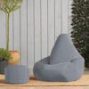 Bean Bag Bazaar High Back Chair and Footstool Combo 65cm x 87cm  Indoor Outdoor Water Resistant BeanBag Grey