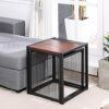 shelf NAN Set Of 2 Industrial Side Tables with Black Metal Frame  End Stackable Rectangular Nesting Tables  Neutral Minimalist  Easy Stacking For