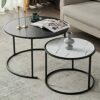 JKGHK Nesting Coffee Table Round Minimalist Wood Side End Table Set Of 2Modern Nesting Table Robust Steel Framefor Small Spaces Living Room Offic