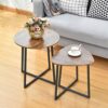 End Table  Round Storage End Bable  Small Round Side Table  Nightstand for Living Room Bedroom Office 50X50X60cm Rustic Brown and Black