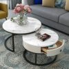 NATUOFurniture Modern Nesting Side Table Set with Marble Top and Metal Frame Sofa Side Nest of Tables for Living Room Office Balcony