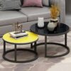 Round Nesting Coffee TableTempered Glass Nesting Table Set of 2Modern Accent Side End Table Room Sofa Table for Small SpacesMetal Legs Easy Assem