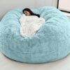 Giant bean bag sofa cover soft and comfortable fluffy fur bean bag bed sofa cover lazy sofa recliner cushion cover  Dark Gray
