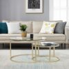CCBUY 2 in 1 Iron Coffee Table Small Apartment Living Room Coffee Table Tempered Glass Round Sofa Side Coffee Table Color  Picture color Size  On