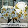 BTSKY 60 Patio Outdoor Umbrella Tablecloth with Zipper and Umbrella Hole, Water and Stain Resistant Round tablecloth, Sunflower