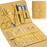 Manicure Set Professional Nail Clippers Pedicure Kit 16 pcs Stainless Steel Nail Care Tools Grooming Kit with Luxurious Travel Leather Case for T
