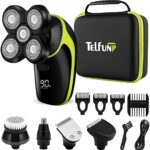 Head Shavers for Bald Men Telfun Wet  Dry Waterproof Cordless Electric Razor for Men with LED Display 5 in 1 Rotary Shaver Grooming Kit with Hair