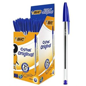 pens BIC Cristal ORIGINAL Medium Daily BALLPOINT Biros 1.0 mm Everyday Essay Writing Home School Office Stationery Supplies Clear Barrel 4 Colour