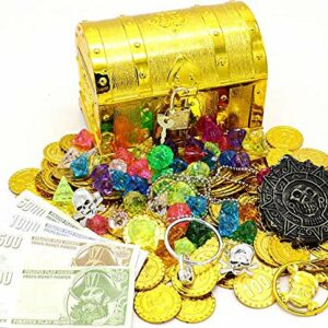 Plastic Gold Pirate Treasure Chest with Lock For Kids Storage Party Favors Props Decoration/Kids Chest Toy with(100Pcs Plastic Gold Coins+100g Ge