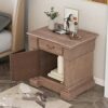 Merax Farmhouse Wood Night Stand with Drawer USB Ports and OutletsBedside End Table for Bedroom Living Room Brown Rubberwood Engineered 1 Set