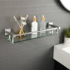 SAYAYO Bathroom Shelf Tempered Black Glass Shelf with Square Rail Wall Mounted 16 Inches, SUS304 Stainless Steel Brushed Nickel, EGC2000-40-LS